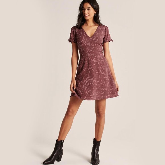 SOLD Tie Sleeve Dress Polka Dot Dusty Pink size S - Picture 7 of 7